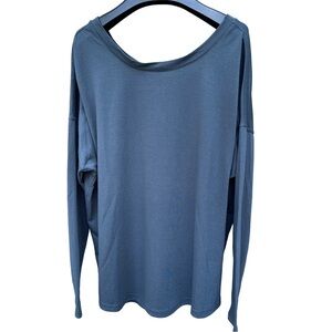Apana Green-Gray Women's Long Sleeve Tee with Tear Drop Opening Detail in Back